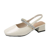 Breakj Bottom Low-Heeled Sandals Women 2025 Spring And Summer New French Fashion Water Drill With Shallow Mouth Square Single