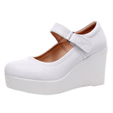 Breakj 8CM High Heel Heel Leather Shoes 3CM Thick Waterproof Table Comfortable Loose Cake Shoes Round Head Light Magic Stick Single Shoes