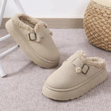 Breakj Fashion Autumn And Winter Thick Bottom Plush Buckle Warm Cotton Slippers Casual Large Size New Women's