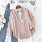 Casual Women's Plaid Shirt 2021 Autumn New Boutique Ladies Loose Blouse and Tops Female Long Sleeve Blouses