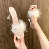 Breakj High Heel Slippers Women's New High Heel Fine Heel Summer Fashion Hair Sandals