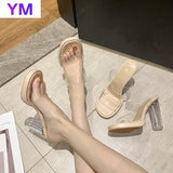 2021 Sexy Heel Women's Slippers PVC Transparent High Heels Summer Women Sandals Peep Toe Woman Shoes Slides