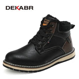 Winter Genuine Leather Men's Boots Thick Fur Warm Ankle Boots Working Men Footwear Waterproof Snow Boots Plus Size