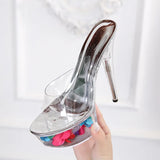 Breakj Yards Hot Style Sexy Super High Heels 15CM Thin Heel Waterproof Platform Slippers Transparent Crystal Shoes Wedding Shoes
