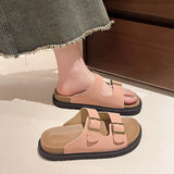 Shoes Casual One Word Slipper Women's Summer 2024 New Boken Wearing A Thick Belt Buckle Flat Half