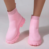 Spring Autumn Shoes Platform Round Toe Pink Purple Ladies Boots Zapatos Mujer Size 43 Women Boots Stretch Fabrics