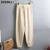 Women Elastic Waist Drawstring Trousers Thick Track warm sweater Pants Autumn Winter Sport swear Women'S Pants