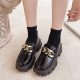 Shoes Women PU Leather Platform Shoes Casual Buckle Shoes Ladies Thick Sole Slip on Creepers Oxford Leather