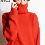 Women's Sweater Autumn Winter Warm Turtlenecks Casual Loose Oversized Lady Sweaters Knitted Pullover Top Pull