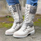 Women's Boots 2022 Autumn and Winter New Lace-up Knitted Women's Mid-calf Casual Thick-soled Shoes Fleece Warm Botas De