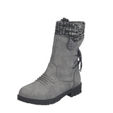 Large Size Tall Martin Boots Step Into The Round Head Square Heel Side Zipper Thick With Autumn And