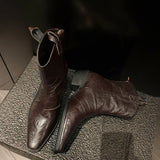 Pointed Western Cowboy Boots Nude Boots North American Wrinkled Leather V Thick Heel Short Boots After
