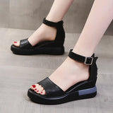 Summer Wedge Shoes for Women Sandals Solid Color Open Toe High Heels Casual Ladies Buckle Strap Fashion Female Sandalias