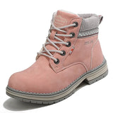 New Women Winter Snow Boots Fashion Leather Warm Plush Martin boots Outdoor Casual British Retro Ladies Pink Ankle
