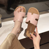 Breakj Boken Slippers Female H Drag Wear 2025 New High-End Sense French Flat-Bottomed Beach Word Drag