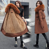 Fashionable Solid Warm Thick Fleece Hooded Winter Jacket Women 2021 New Fur Liner Parka Female Winter Long Coat