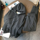and winter new suit thickened plus velvet pullover hooded women's suit sports and leisure two-piece trousers and