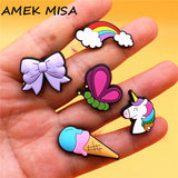 1pcs Rainbow Unicorn PVC Shoe Charms Decorations Pins Butterfly Ice Cream Designer Shoes Buckle Accessories Croc