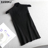 Top spring autumn Knitted Tank top Women Blouse turtlenck sexy Sleeveless sweater vest Female slim