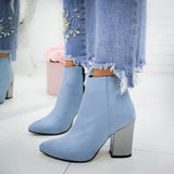 Boots Pointed High Heels Shoes Solid Color Leather Ankle Boots Female Boots Fashion Thick Heel Side Zipper Women