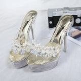 Breakj Diamond Crystal Thin With Slippers Female Summer Waterproof Platform Anti-Slip Thick Bottom Sexy Versatile Super High With A Word Drag