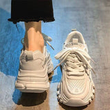 Breakj Thick-Bottomed Old Dad Shoes Women's 2025 Summer New Fashion Lace Casual Sports Single Shoes Pure Color Round Head Women's