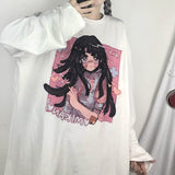 Harajuku Tshirt Streetwear Anime t shirt Females Cool Cartoon Print Hip Hop Streetwear Funny Print Casual Pink
