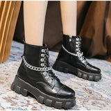 Style Ankle Boots For Women Genuine Leather Sexy Chain Female Autumn Boots Block Heel Gothic Black Platform Shoes 2021