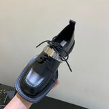 Women Single Shoes Black pu Leather Thick Bottom British Style Shoes Casual Comfortable Lace Up Platform Shoes
