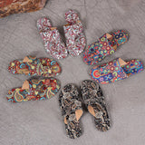 Breakj National Wind Flat-Bottomed Toe Slippers Women 2025 New Breathable Printed Roman Style