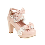 Super High Heeled Sweet Lolita Gothic Style Cosplay Shoes Girls Lovely Bow Tie Fur Ball Women Pumps Lace Cross