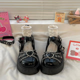 New Lolita Shoes Heart Chain Platform Shoes Women Retro Mary Jane Shoes Gothic y2k College Girls High Heels Japanese JK