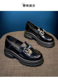 Breakj Bottom Loafer Women 2024 New Autumn College Wind Black Small Leather Shoes Jk Joker Inside Heighten Lacquer Leather Single