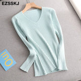 basic v-neck solid autumn winter Sweater Pullover Women Female Knitted sweater slim long sleeve badycon sweater