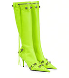 Breakj Pointy High Heel Side Open Zipper Rivets Buckle Large Size And Knee Boots