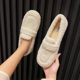 Ladies Luxury Lambswool Loafers Moccasins Femme Winter Cotton Shoes Women Warm Plush Slip On Curly Furry Sheep Fur