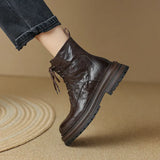 Old Model Continues To Produce ~ Autumn And Winter Sheep Leather Martin Boots Women's Lace-Up With Thick Anti-Slip Short Boots Women's Thick Heel Wool