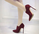 Women Black Suede Leather Ankle Boot Pointed Toe Blade Heels Bootie Spring Autumn Thin Heels Ankle Boots 12CM Dress
