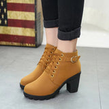 High Heels, Single Boots, Belt Buckles, Women's Shoes, Thick Heels, Short Boots, Round Head Martin Boots, Women's Lace And Naked Boots Knight