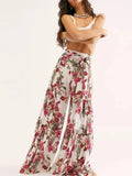 Ladies Spring Fashion Casual Beach Trousers Vintage Floral Printed Wide Leg Pants Autumn New Women Loose High Waist Long