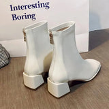 Spring Autumn New Fashion Korean Version Casual Solid Concise Elegant Zip Square Heel Spring Autumn Round