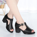 Women Fashion Fish Mouth Shoes Chunky Heel Metal Decorative Buckle Sandals Casual Shoes 2022 Sandals Summer New Women's