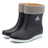 Non Slip Rain Boots Women Warm Mid Tube Round Toe Snow Boots Outdoor Water Shoes Waterproof Rain