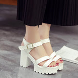 Sandals Coarse Heel With A Toe White Sandals Female Roman Style Waterproof Table High Heel Women's