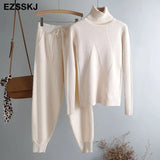 sweater 2 Pieces Set 2020 women chic Knitted Pullover top + Sweater pants Jumper Tops+ trousers sweater