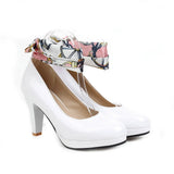 Plus Size Ladies Princess Mary Jane Shoes Slip On Casual Women OL Pumps Bowknot Flower Satin Band Party Wedding Dress Up