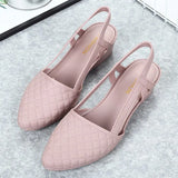 Sandals Summer Shoes 2021 Pointed Toe Ladies Shallow Female Mid Heels Summer Hollow Out Breathable Comfort Woman