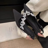 Breakj 2025 New Chinese Sharp Drill Head Sandals Women Butterfly Silk Satin High Heels Thin Heel With Single