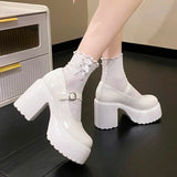 White Platform Pumps for Women Super High Heels Buckle Strap Mary Jane Shoes Woman Goth Thick Heeled Party Shoes