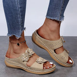 Breakj Summer New Thick-Bottomed Slippers Car Sewing Round Head Flowers Decorated Casual Slippers Women's Shoes Thick